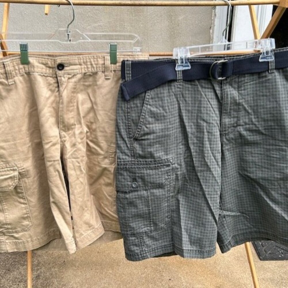 Men's Izod Cargo shorts 2 pair size 34; one new without tags